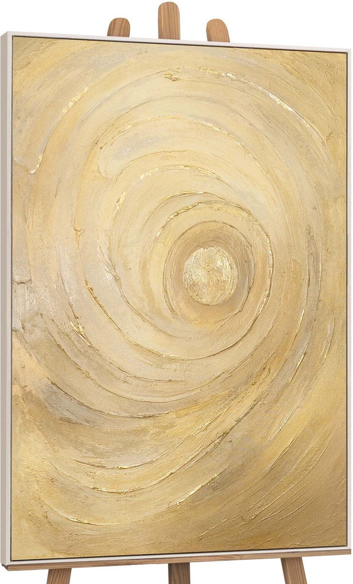 YS Canvas schilderij handgeschilderd circles of time abstract – YS-Art Gallery – Luxe wanddecoratie voor woonkamer – Modern schilderij voor slaapkamer en hal Beige