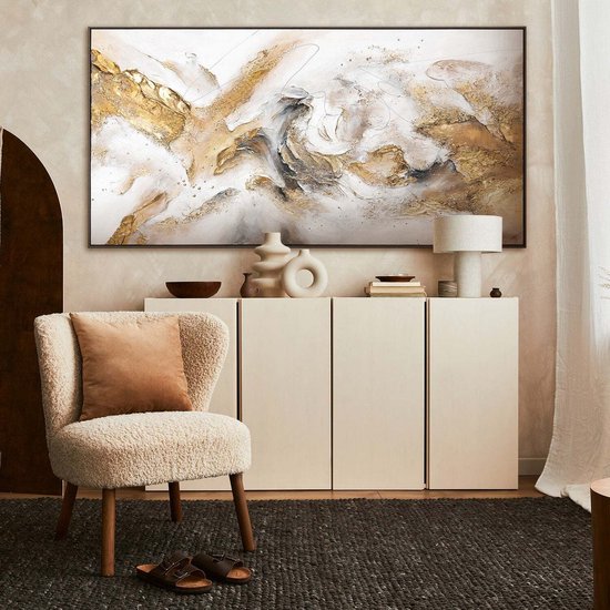 YS Peinture - Tableau sur toile peint à la main 100x50 cm - Décoration murale Art moderne - Or - Abstrait - Décoration murale salon - Décoration chambre - Accessoires de chambre - Tableau art moderne - tableaux abstraits sur toile Gris 100x50