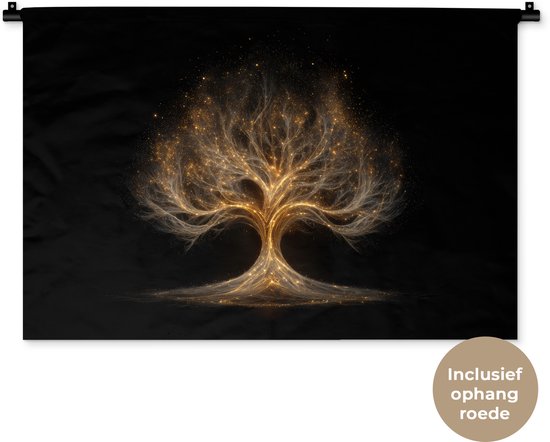 Tapisserie murale 90x60 cm - Tenture murale Lumières - Arbre - Abstrait - Noir - Tapisserie - Tentures murales