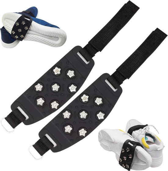 Stijgijzers - 1 paar - Anti Slip Sneeuwzolen - Sneeuwijzers - 7-tands antislip spikes - Schoenijzers - Antislipzooltjes - Sneeuwijzers - Outdoorlaarzen - met klittenband - wintersport - unisex - voor winterwandelen, wandelen, joggen - zwart