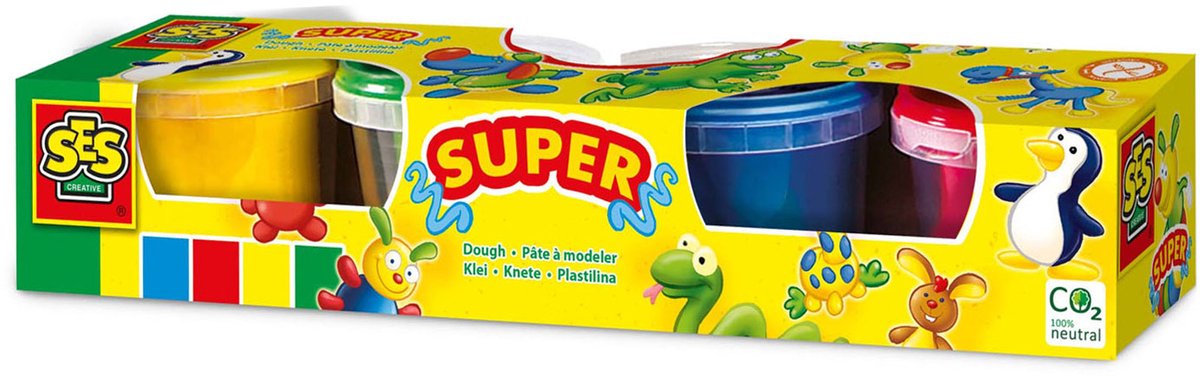 SES Creative - Super Klei - Basiskleuren (4x90g) - Vegan en Glutenvrij - Herbruikbaar - Uitwasbaar - Vanaf 2 jaar — afbeelding 3
