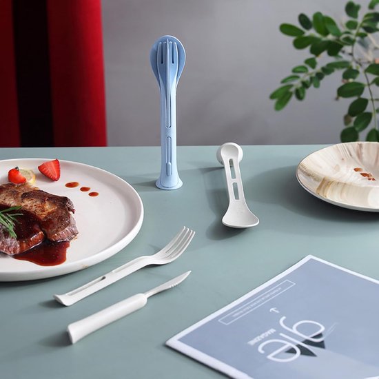 Compact Bestekset van 4 - Opvouwbaar & Herbruikbaar Plastic - Voor Camping, Picknick en Kinderen - Lichtgewicht en Makkelijk Schoon te Maken - Inclusief Mes, Vork, Lepel van Merkloos — afbeelding 2