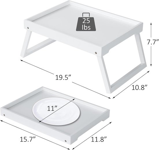 Opklapbare tafel - Multifunctionele opklapbare tafel voor thuis - Opklapbare bamboe nachtkastjestafel - Kan gebruikt worden als eettafel, tv-tafel, laptoptafel, snacktafel, banktafel of werktafel - Wit — afbeelding 2