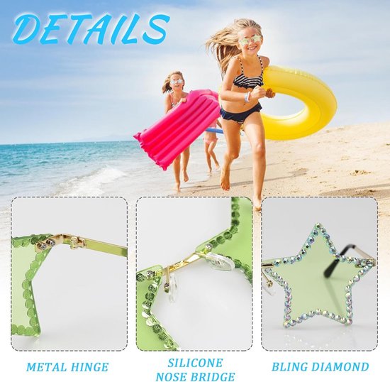 Strass Zonnebril, Randloos Stervormig, Funky Bling Diamant Stijl, Mode Zomer Strand Feest Festival voor Vrouwen Mannen Tieners — afbeelding 5