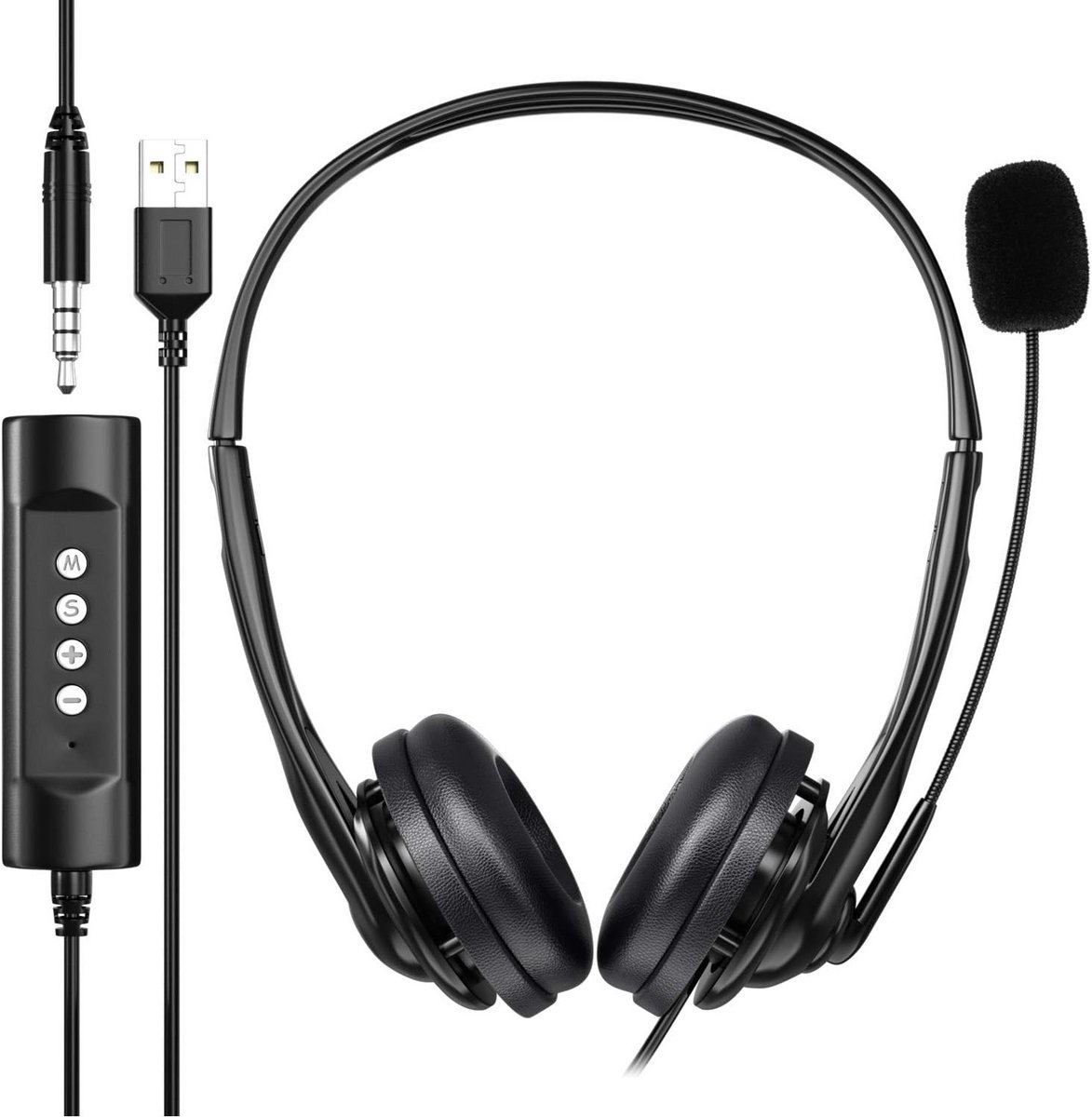 USB Headset met Microfoon voor PC en Smartphone - Stereo Koptelefoon met Ruisfiltering