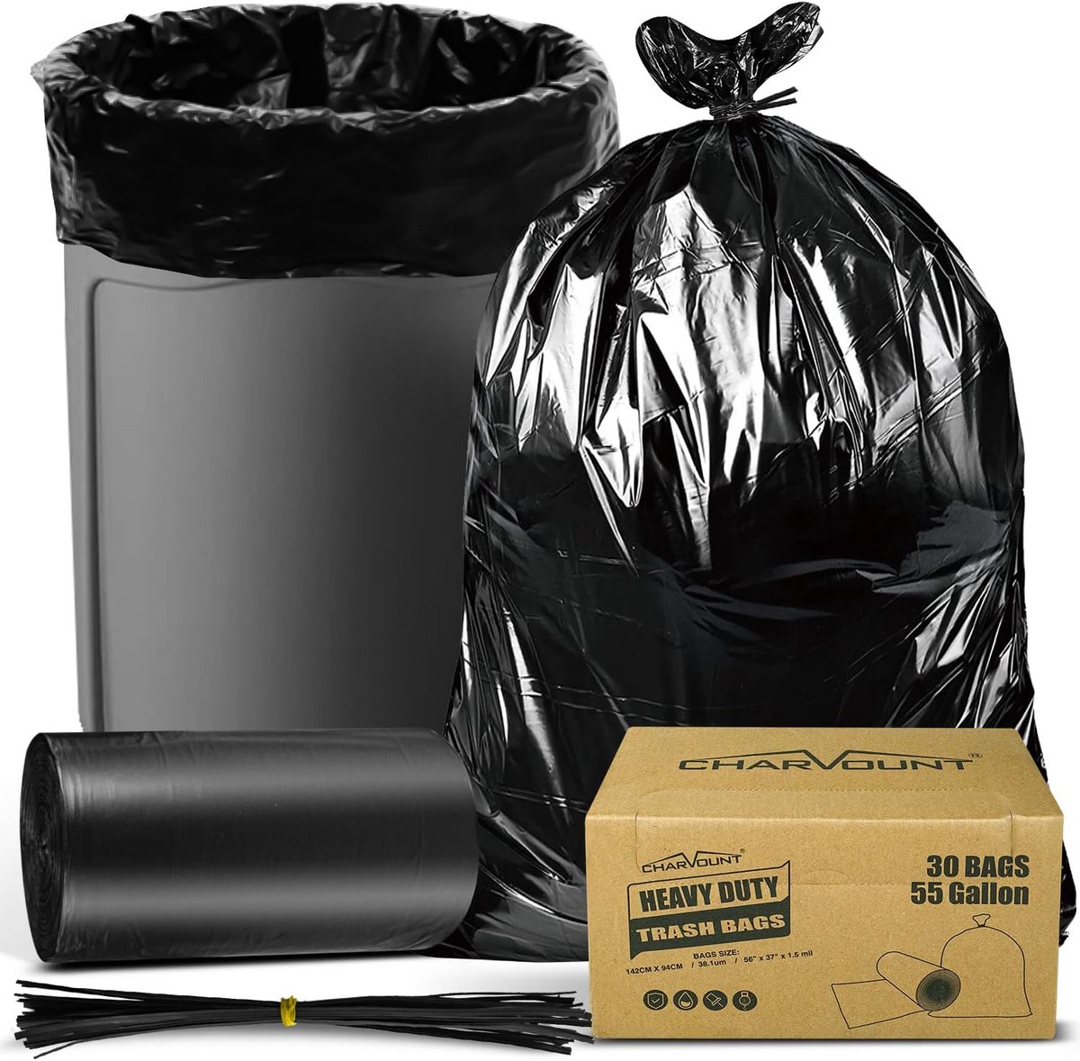 Extra Sterke Zwarte Vuilniszakken 55 Gallon - 30 Stuks