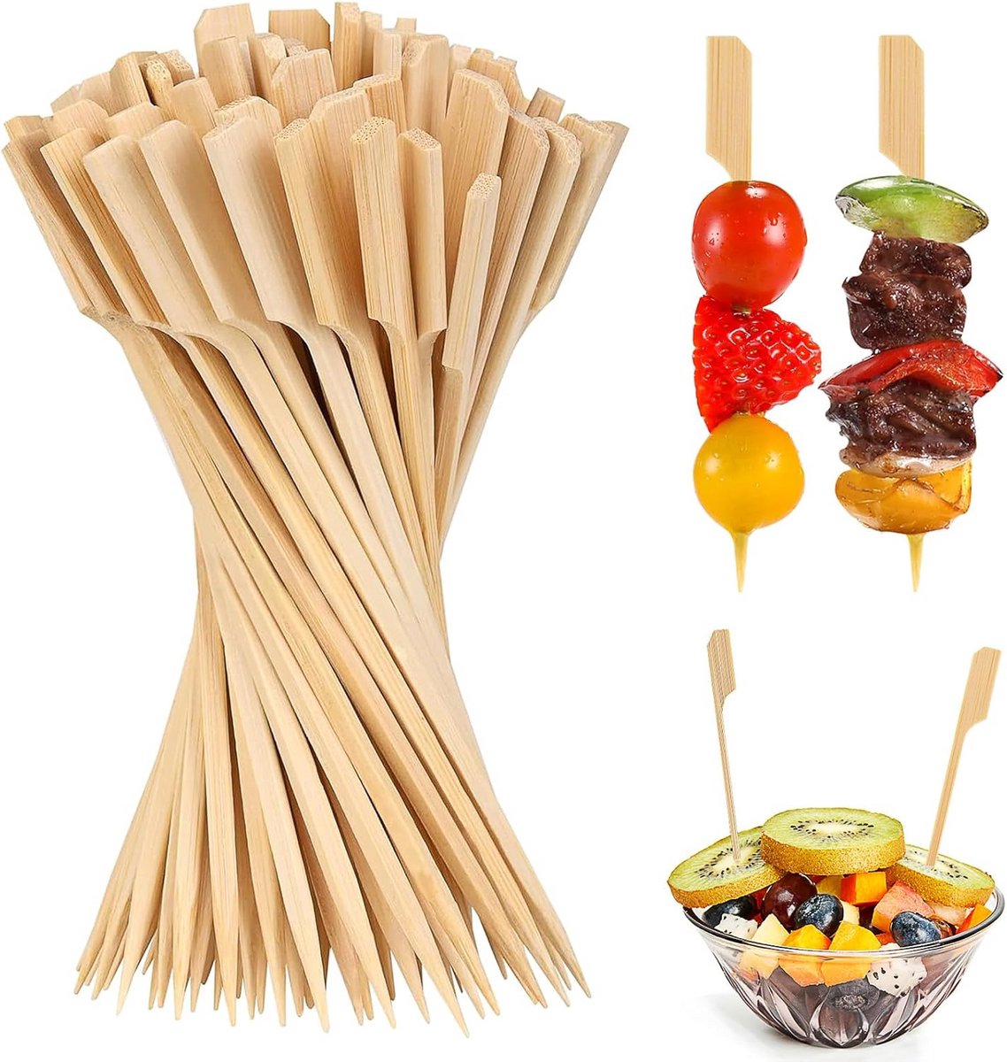 Set van 100 Platte Duurzame Bamboe Houten Spiesjes voor BBQ en Cocktails (15 cm)