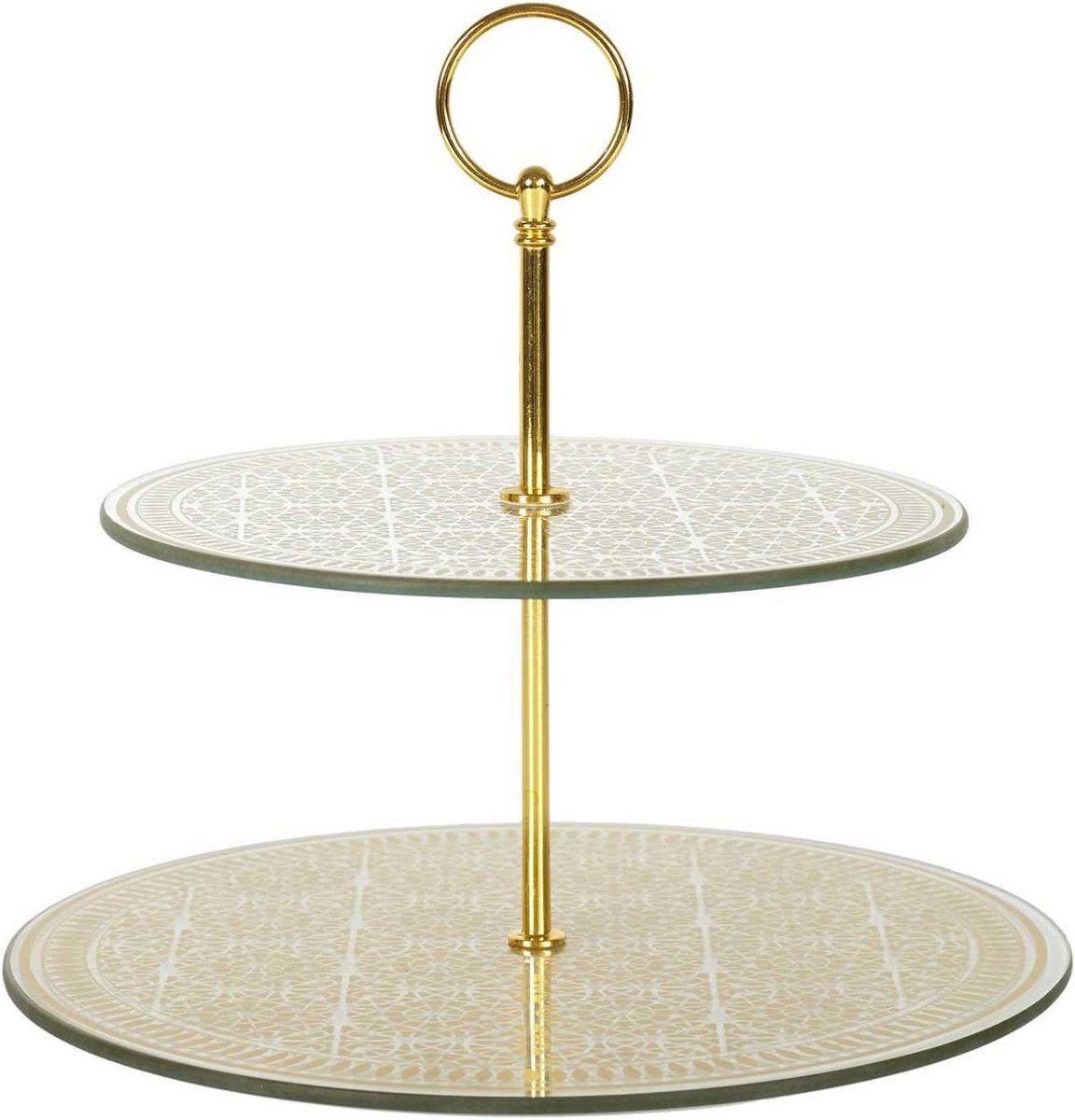 Etagere Dubbellaags Glas 25 cm voor Taart, Gebak en Hapjes - Goud & Grijs