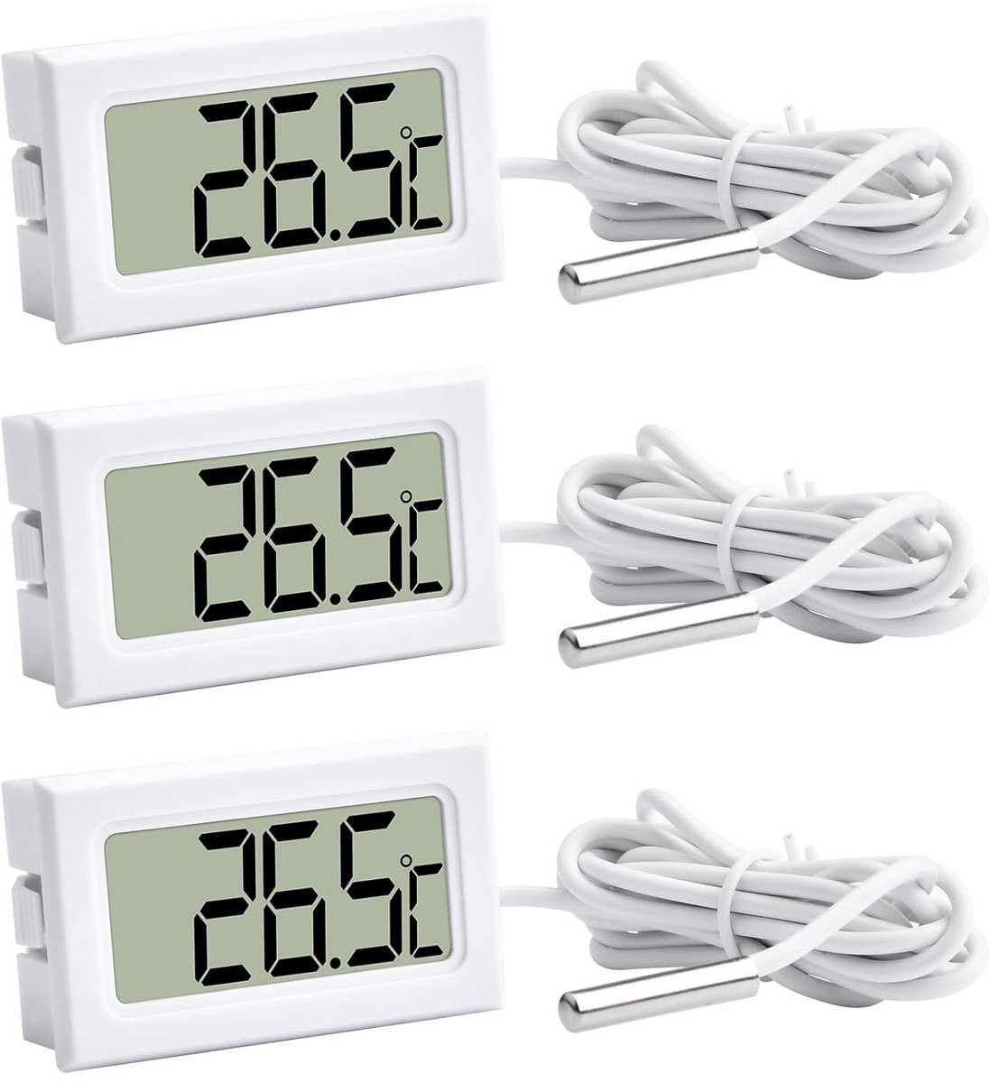 3x Digitale LCD Thermometer met Sonde: Geschikt voor Koelkast, Aquarium, -50°C tot 110°C