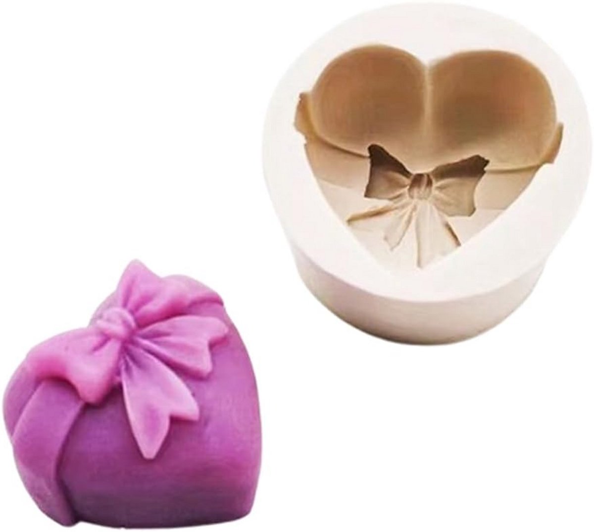 Siliconen Vorm Hart met Strik voor Zeep, Kaars, Hars & Fondant - DIY Cadeaus