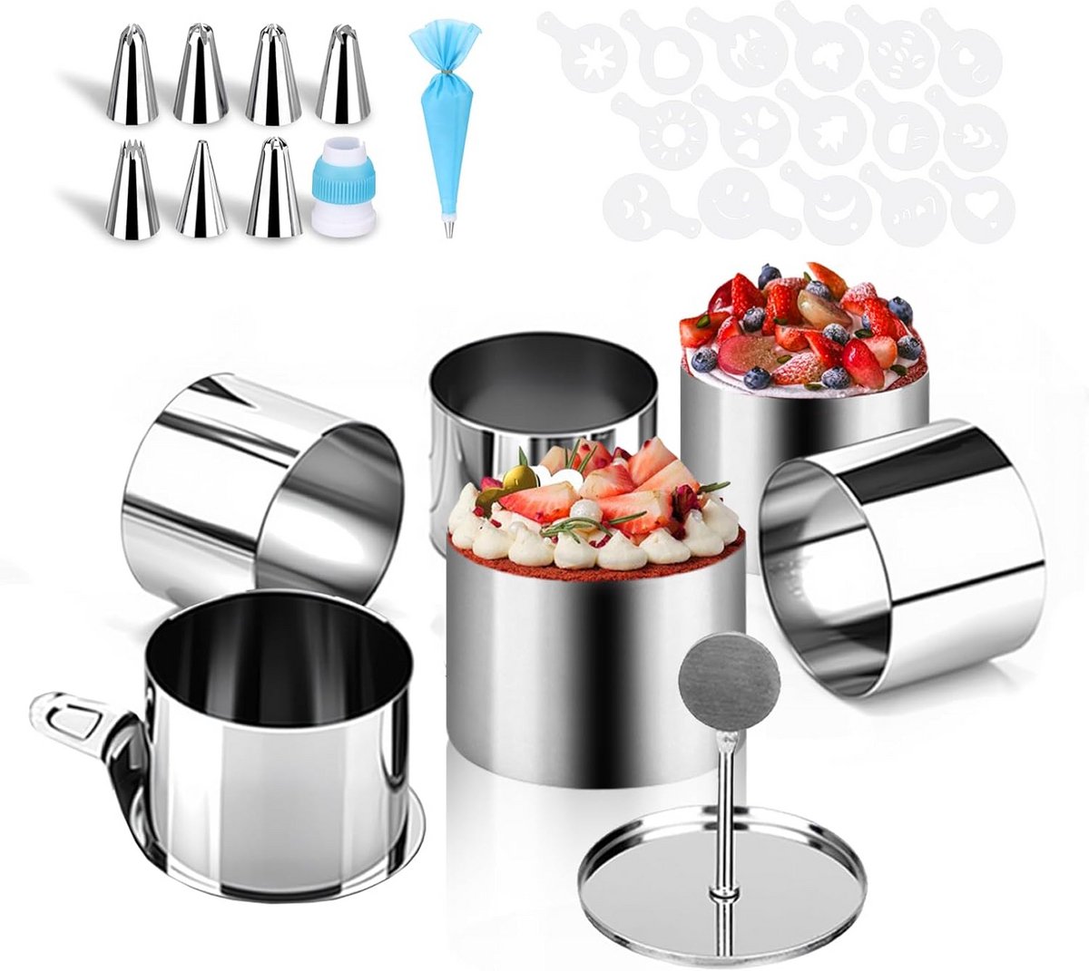 RVS Dessertringen en Taartvormen - 7,5 cm - Set van 6 Bakringen voor Mousse en Gebak