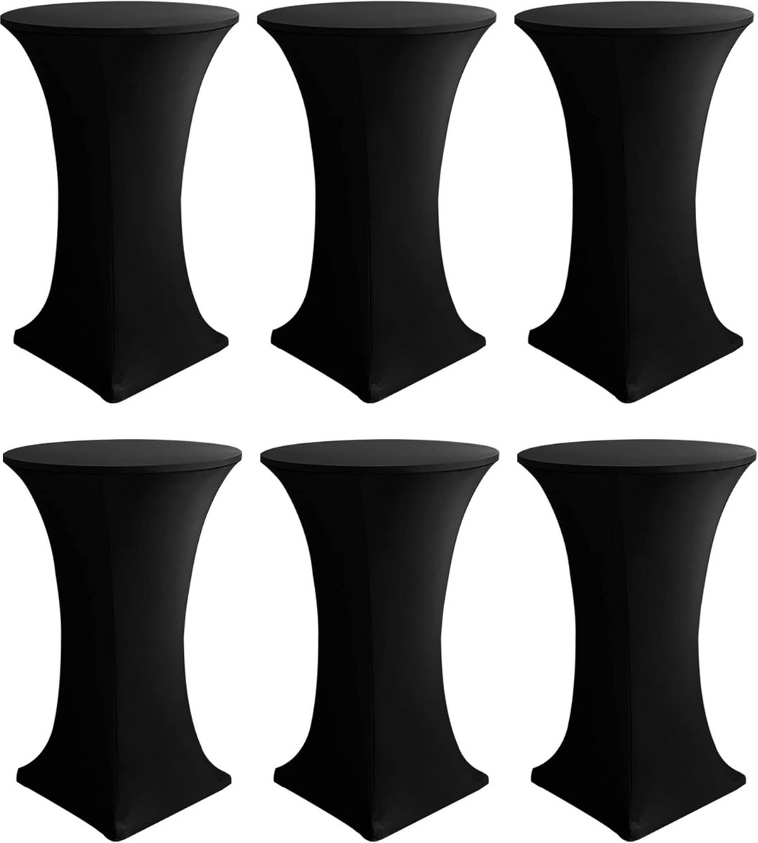 Set van 6 Rekbare Cocktailtafelhoezen Vierkante Hoeken Zwart