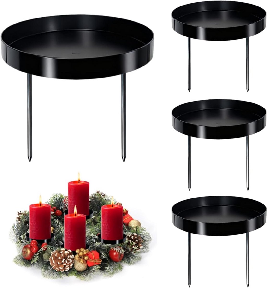Set van 4/8 Metalen Kroonluchter Houders voor Adventskrans - Zwart