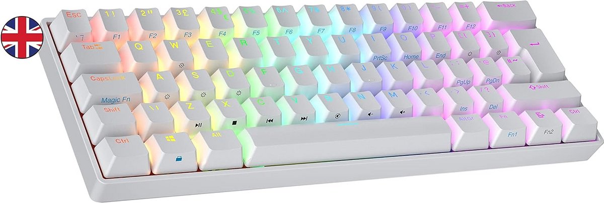 Ranked Nova N60 60% RGB Gamingtoetsenbord met Hot-Swap Mechanische Switches - 62 Toetsen, Tap-Layer, PBT Toetsen, PC/Mac - Wit