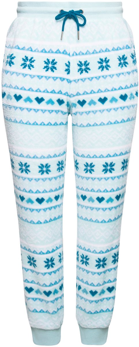 Ulla Popken - Dames - Homewear broek Noors patroon elastische band gerecycled - Babyblauw - Maat 50+