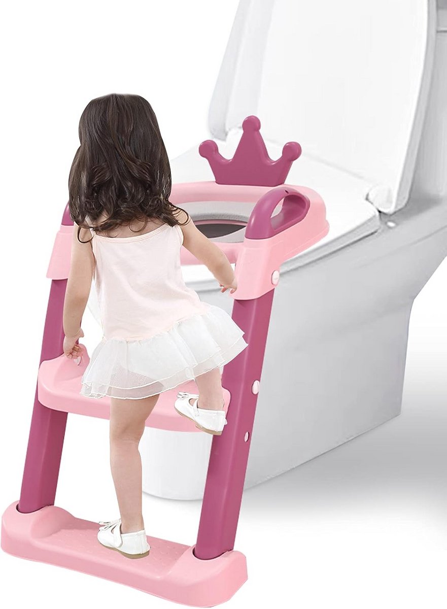 Verstelbaar Kinder Toiletverkleiner met Ladder, Anti-Slip en Zitje