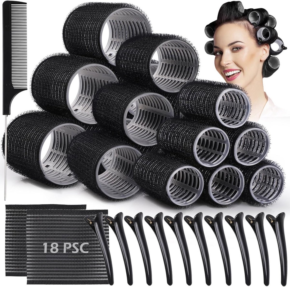 Set van 33 Zelfklevende Krulspelden voor Haarstyling - Diverse Maten met Clips en Kam