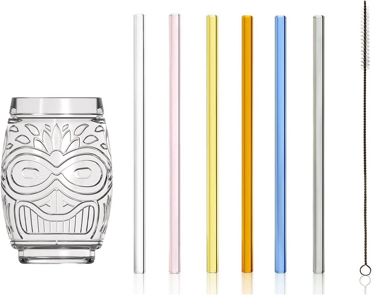 Set van 6 XL Tiki Cocktailglazen met Rietjes voor Tropische Dranken