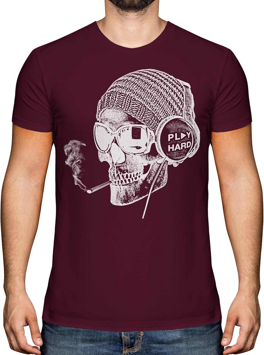Heren T-Shirt met Coole Schedel en Koptelefoon Print