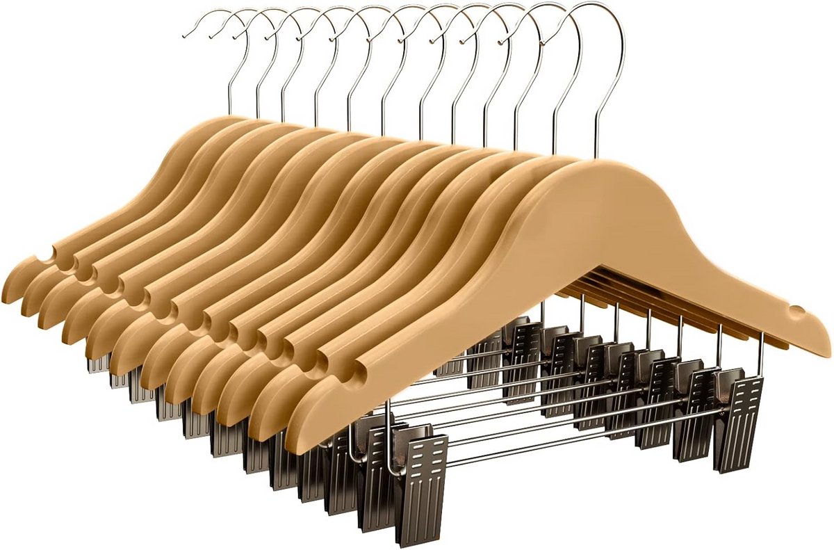 Houten Kinderkleerhangers met Klemmen en Antislip Inkepingen - 10 Stuks