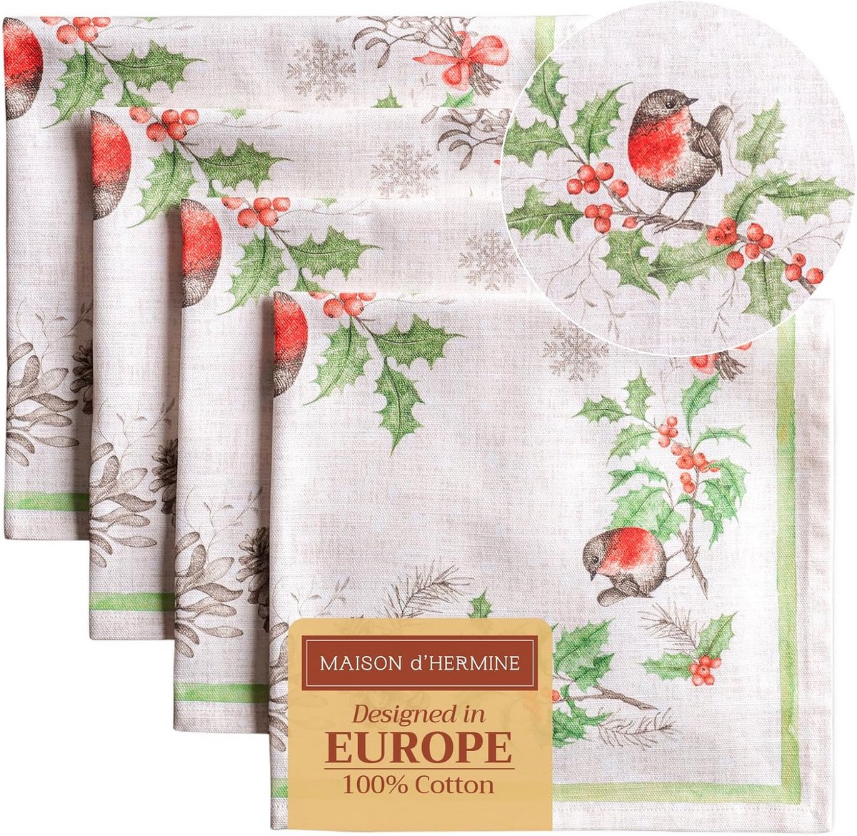 Set van 4 Luxe Katoenen Servetten voor Kerst en Diner - 45x45 cm