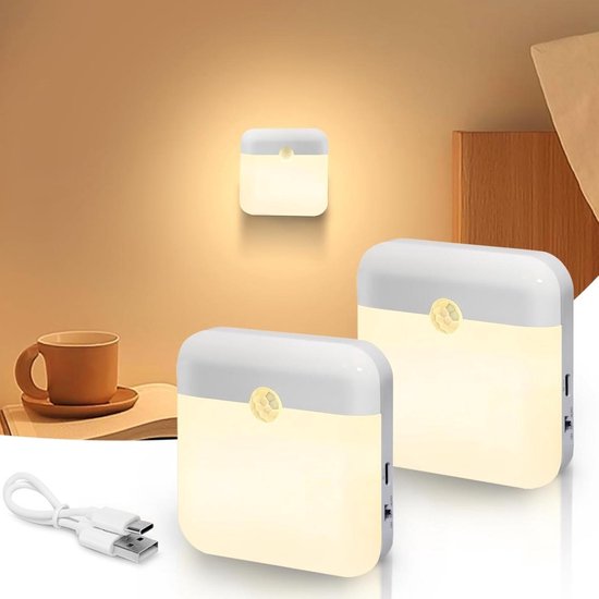 GELLDG Nachtlampjes met bewegingssensor - 2-pack - Oplaadbare Type-C LED-nachtlampjes - Warm wit licht - Automatische schakelaar - Magnetisch - Bewegingsmelder licht - Geschikt voor kinderkamers, gangen en keukens van GelldG — afbeelding 2