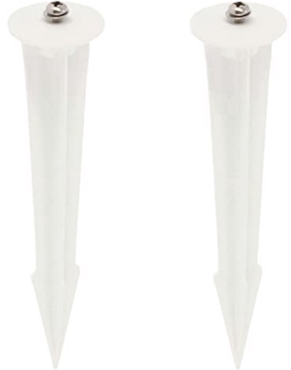 Set van 2 witte LED grondpennen van gegoten aluminium voor buitenstopcontact