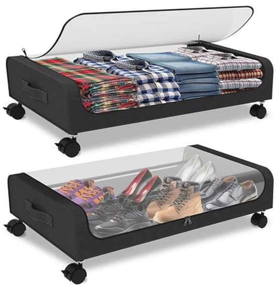 Opbergbakken onder het bed met wielen - 2-pack, XXL 65L opbergcontainers met... | bol