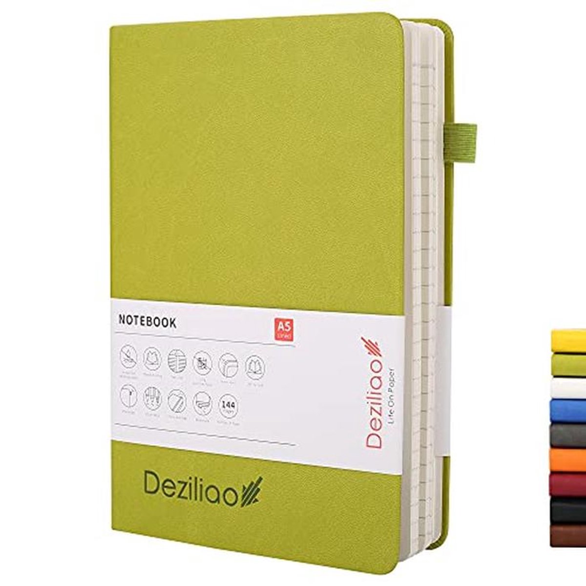 Gelinieerd Dagboek Notitieboek met Penlus en Harde Kaft - 100 g/m2 Premium Papier - Medium 14,5 cm x 21,3 cm (Groen)