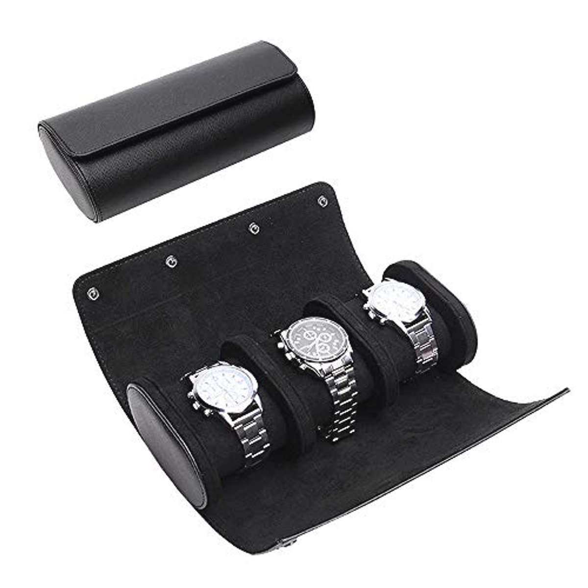 Horloge Roll Reis Koffer voor 3 Horloges - Organizer voor Thuis en Reizen - Zwarte Kleuren