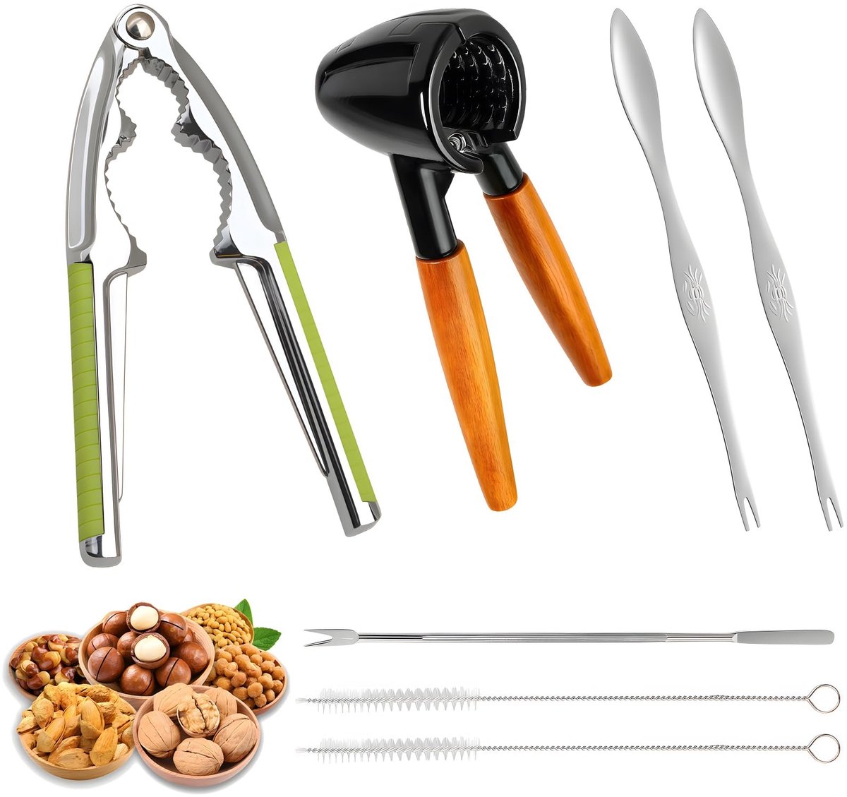 Unyqoos® Complete set notenkrakers en accessoires voor diverse noten en schelpen