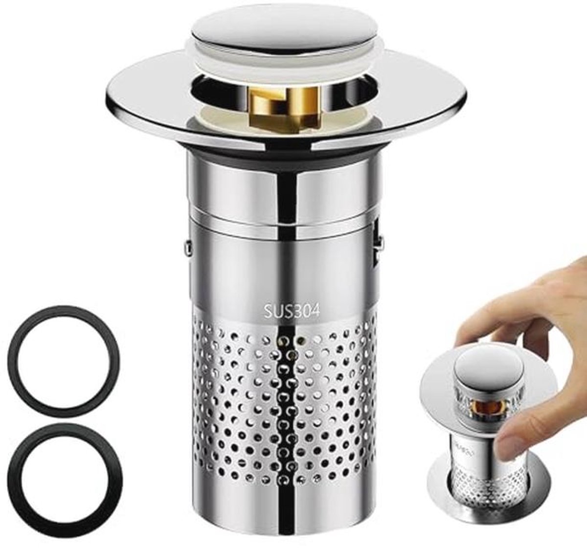 Universele Pop Up Wastafelstop - Roestvrijstalen Afvoerplug voor Badkamer en Keuken (33-40mm)