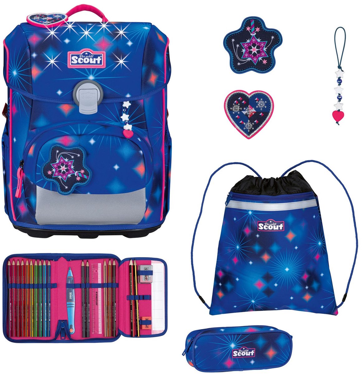 Scout schooltas LED Neo Set 4-delig Sparkling Dream donkerblauw