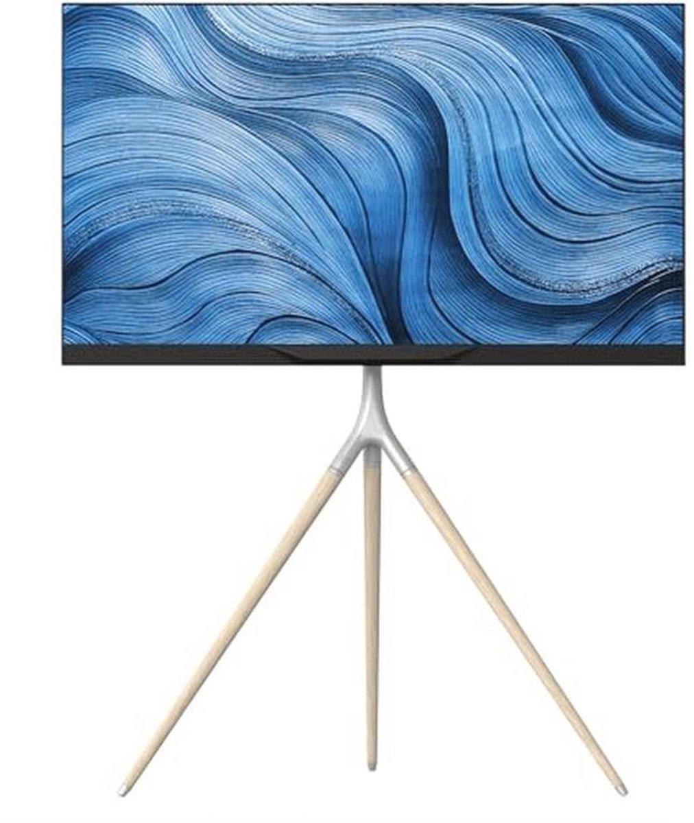 Houten TV Stand Tripod voor 32" - 65" Schermen - Hoogte Verstelbaar tot 35kg - 360° Rotatable