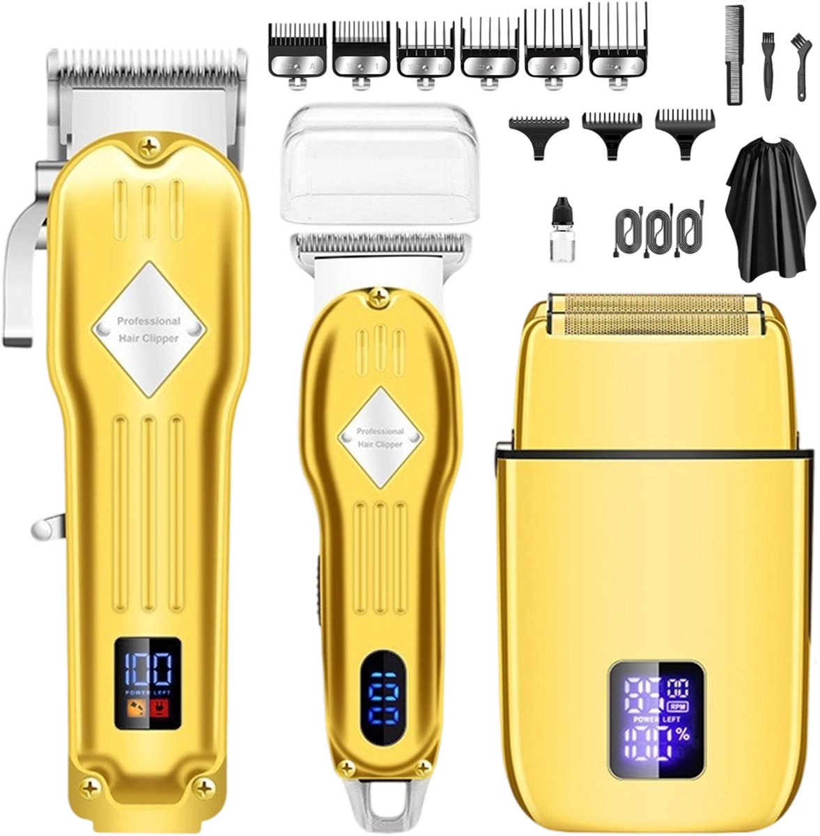 OKWISH Tondeuses - Haar Tondeuse Set voor Thuis met Trimmer Set, Draadloze Oplaadbare Tondeuse, Professionele Kapsel Tondeuse, Metaal Roestvrij Staal, Goud