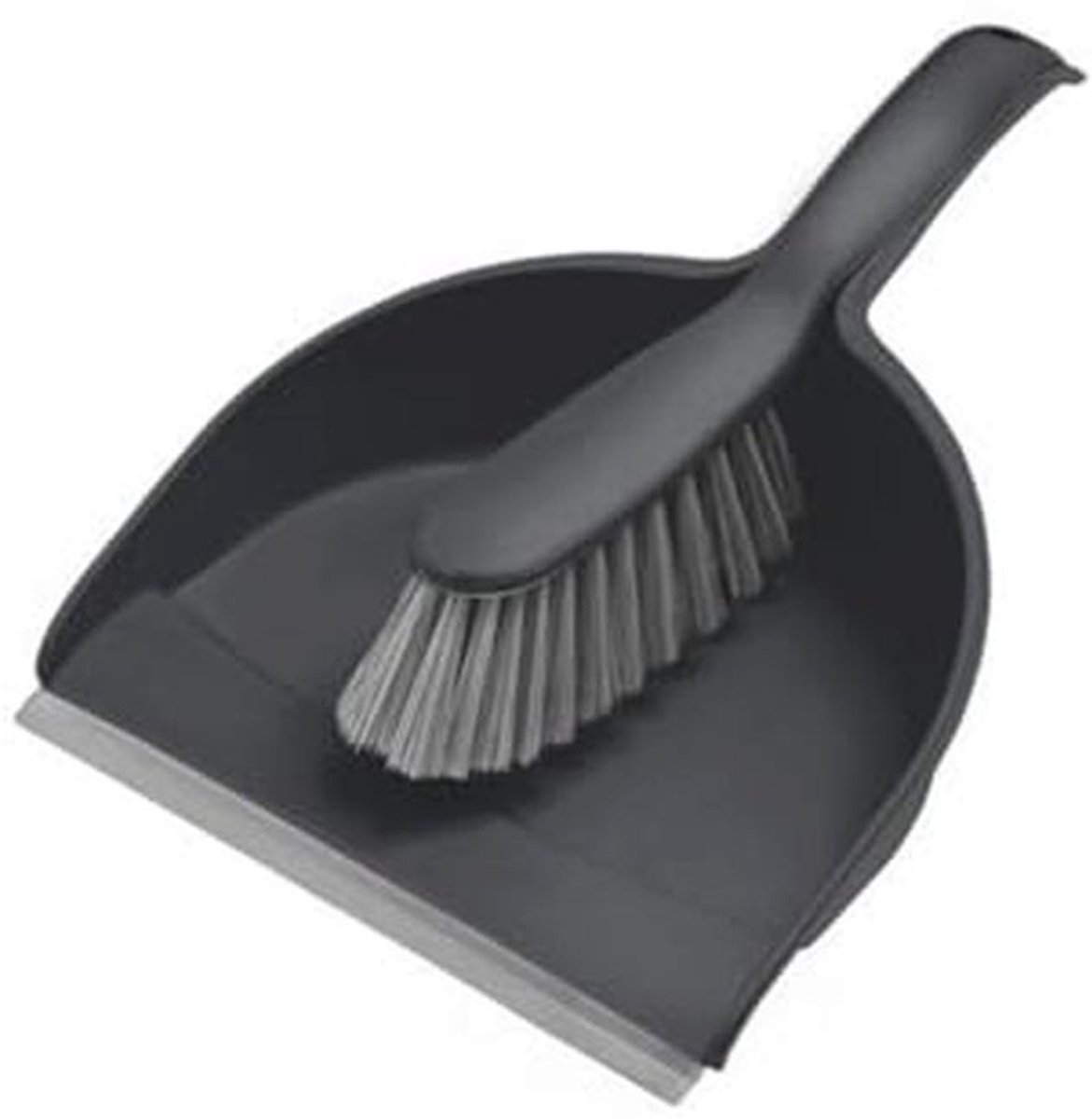 Stofpan Compact met rubberen lip en borstel - Grijs
