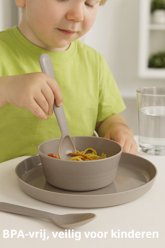 HEM 24-delig Serviesset 6 Persoons - Grijs Kunststof - Picknickset - BPA-vrij & Vaatwasserbestendig - 6x Bord, 6x Kom, 6x Vork, 6x Lepel - Lichtgewicht Plastic Servies - Met HEM Opbergzak van Merkloos — afbeelding 5