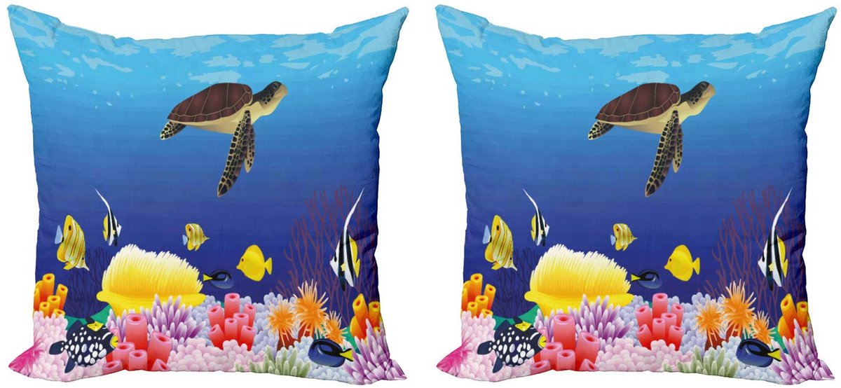 ABAKUHAUS Oceaan kussenhoes 2x50x50 cm – dubbelzijdige druk Blauw