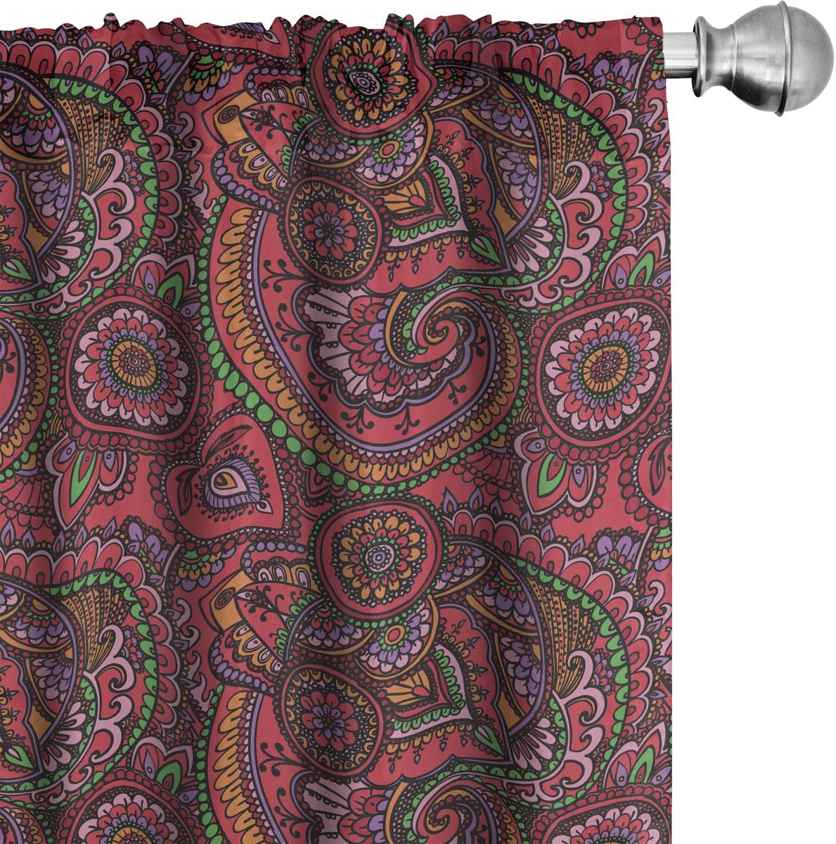 ABAKUHAUS Paisley Raamdecoratie Set 2x75×175 cm – Donker Koraal Groen Dunkle Korallenorange Grün