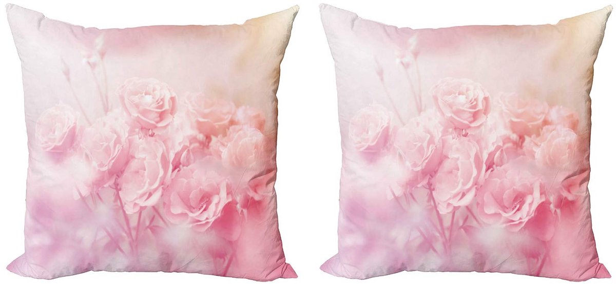 ABAKUHAUS Roze kussenhoes – 2x 40x40 cm – Dubbelzijdig bedrukt – Lichtroze