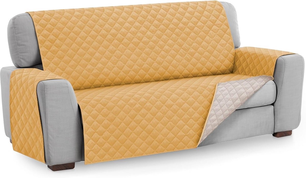 Stunq® Duurzame en Stijlvolle Omkeerbare Tweezits Stoelhoes - Mosterdkleur