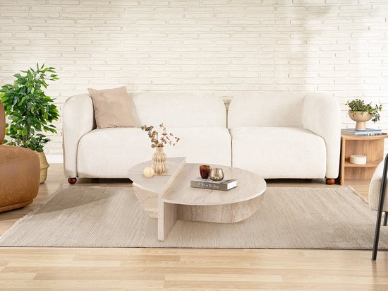 Set de 2 tables basses - Effet travertin beige - ALOEVA L 90 cm x H 30 cm x P 60 cm