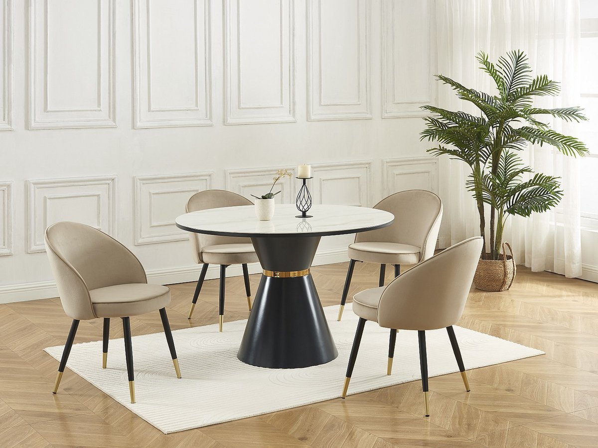 Vente-unique Set van 6 stoelen van fluweel en metaal - Beige - MAYLINA