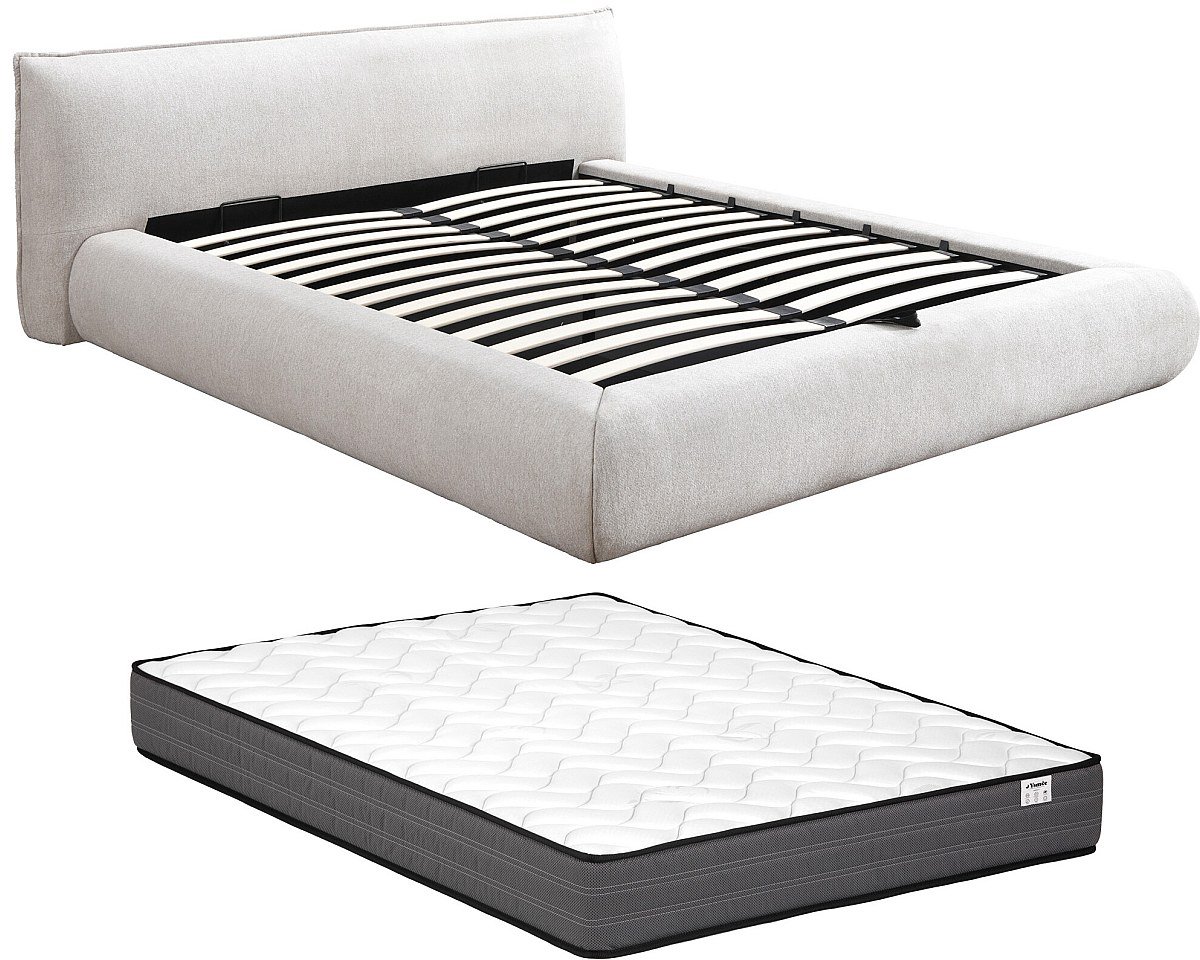 Vente-unique Bed met opbergruimte stof beige 180 x 200 cm (Super King Size Bed)