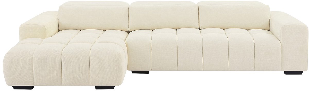 Vente-unique Hoekbank links in getextureerde beige stof LOPONZA van Maison Céphy