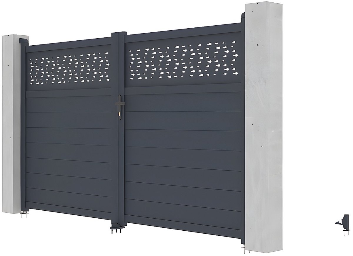 Vente-unique Draaipoort van aluminium met motieven - Halfopengewerkt - L305 x H182 cm - An