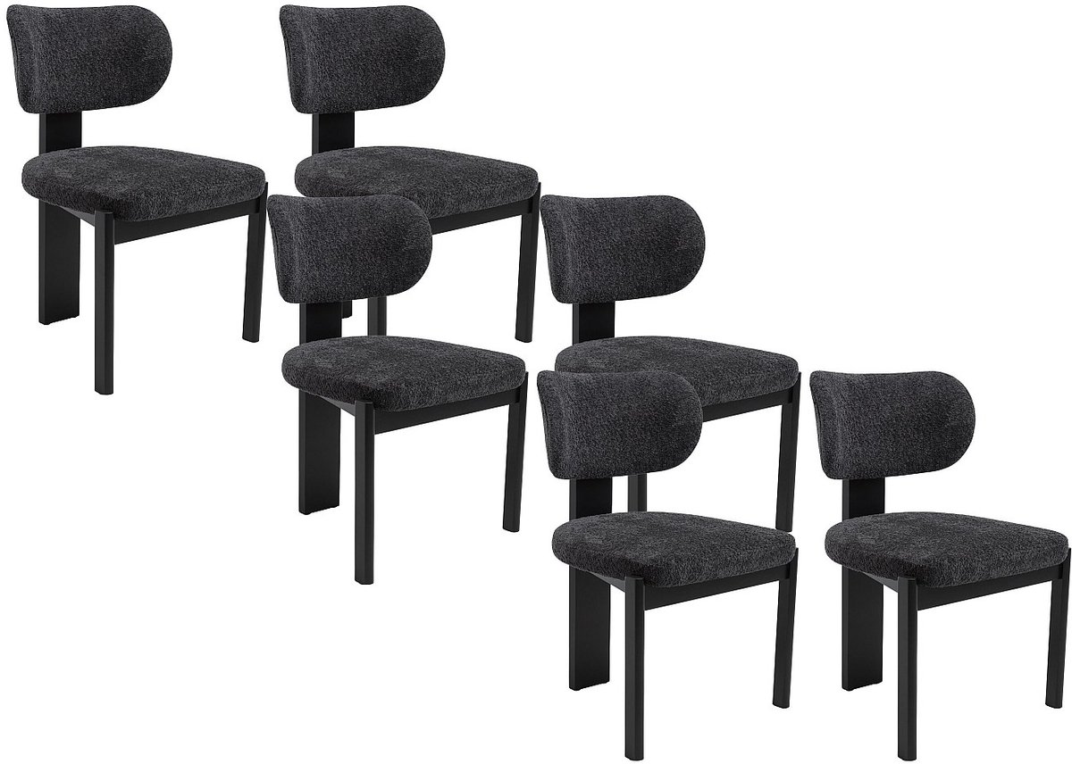 Vente-unique Set van 6 stoelen van boucléstof en rubberhout - Zwart - WILANA