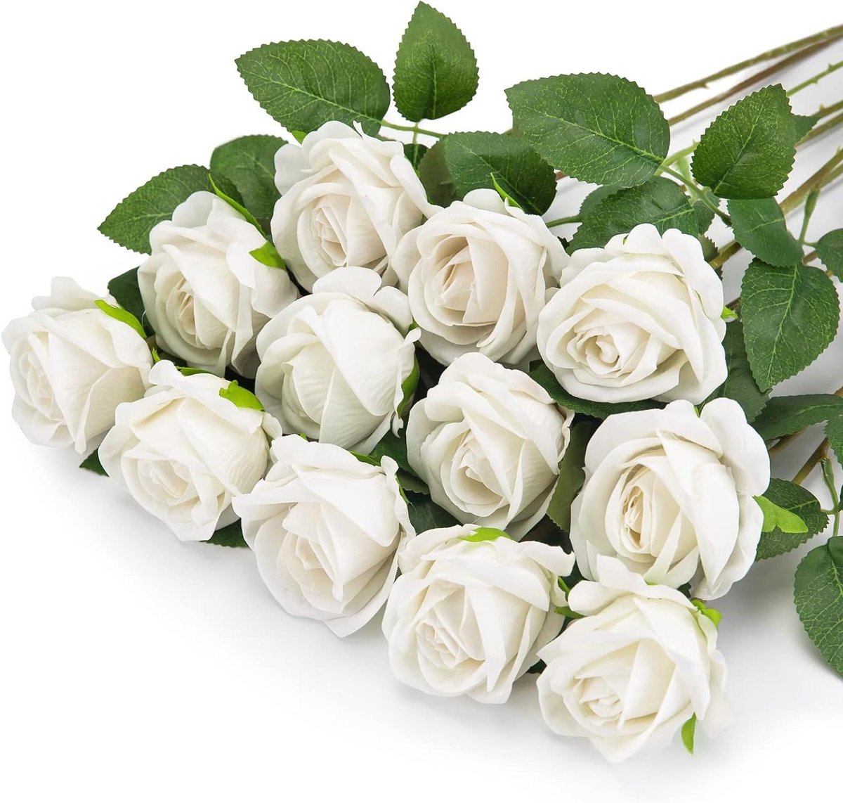 Cosensi Kunstbloemen - Set van 12 witte rozen - Decoratieve nepbloemen voor bruiloft, huis en tuin Any