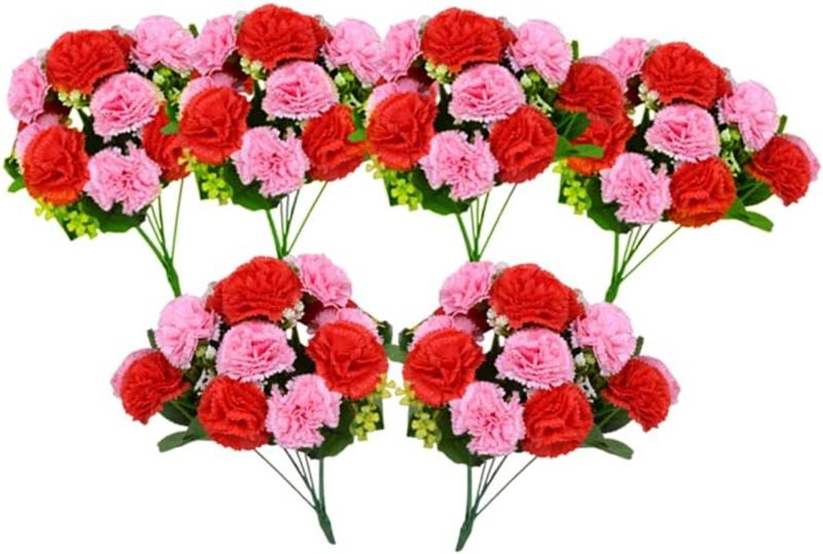 Cosensi Kunstmatig Zijde Boeket met 12 Bloemhoofden - 14,1 inch - Rood en Roze - Thuis Bruiloft Decoratie Any