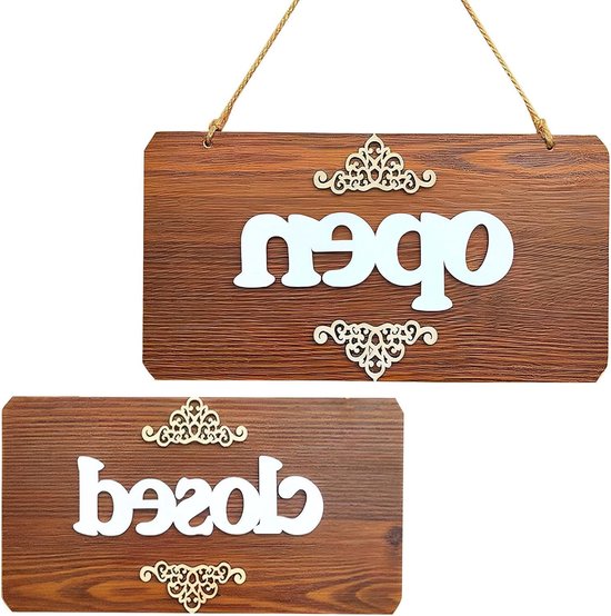 Rustiek houten open en gesloten bord - 30x15cm, dubbelzijdig vintage bord voor winkeldeur of raam